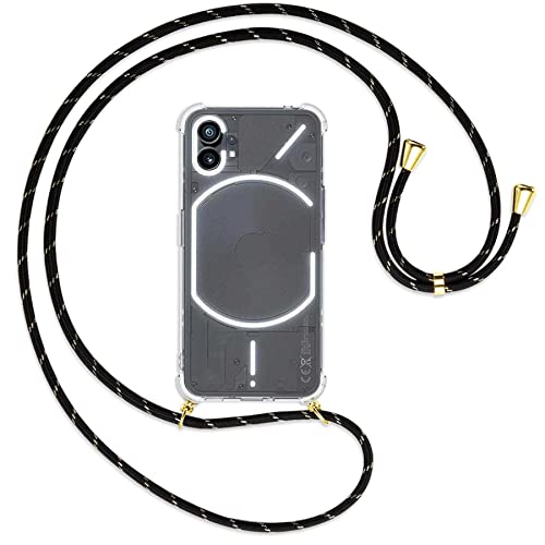 mtb more energy® Handykette kompatibel mit Nothing Phone (1) - Schwarz+Gold gestreift/Gold - Smartphone Hülle zum Umhängen - Anti Shock Full TPU Case von mtb more energy