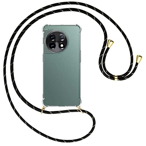 mtb more energy® Handykette kompatibel mit OnePlus 11 - Schwarz+Gold gestreift/Gold - Smartphone Hülle zum Umhängen - Anti Shock Full TPU Case von mtb more energy