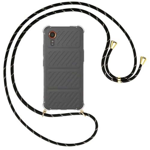 mtb more energy® Handykette kompatibel mit Samsung Galaxy Xcover 7 - schwarz/Gold/Metallteile: Gold - Smartphone Hülle zum Umhängen - TPU Case von mtb more energy