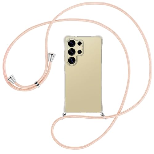 mtb more energy® Handykette kompatibel mit Samsung S25 Ultra - Rose Peach/Metallteile: Silber - Smartphone Hülle zum Umhängen - Anti Shock Full TPU Case von mtb more energy