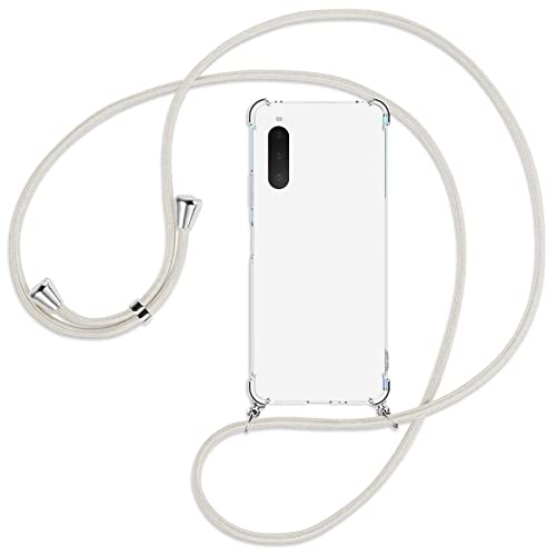 mtb more energy® Handykette kompatibel mit Sony Xperia 10 IV (6.0'') - Broken White - Smartphone Hülle zum Umhängen - Anti Shock Full TPU Case von mtb more energy