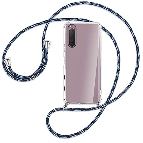 mtb more energy® Handykette kompatibel mit Sony Xperia 5 II (6.1'') - blau gestreift - Smartphone Hülle zum Umhängen - Anti Shock Full TPU Case von mtb more energy