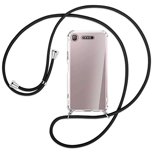mtb more energy® Handykette kompatibel mit Sony Xperia XZ1 (F8341, F8342 / 5.2'') - schwarz - Smartphone Hülle zum Umhängen - Anti Shock Strong TPU Case von mtb more energy