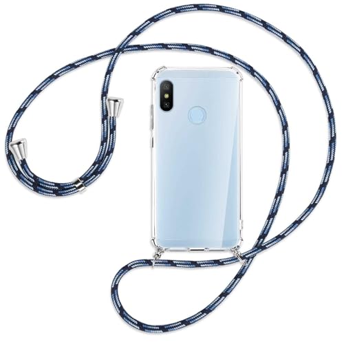 mtb more energy Handykette kompatibel mit Xiaomi Mi A2 Lite/Redmi 6 Pro (5.84'') - blau gestreift - Smartphone Hülle zum Umhängen - Anti Shock Full TPU Case von mtb more energy