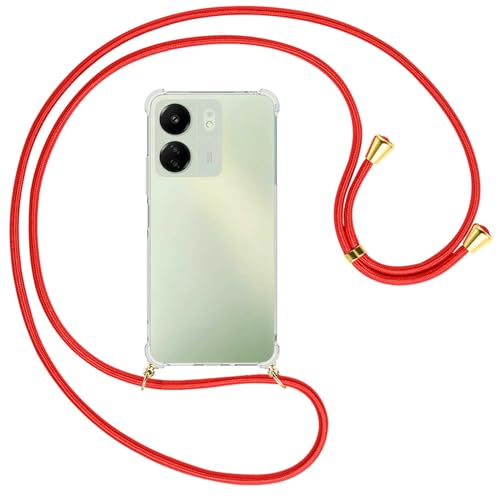 mtb more energy® Handykette kompatibel mit Xiaomi Redmi 13C, Poco C65 - rot/Goldfarbene Ösen - Smartphone Hülle zum Umhängen - Anti Shock Full TPU Case von mtb more energy
