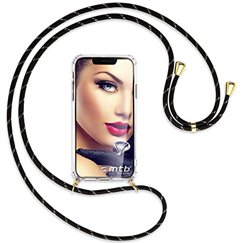 mtb more energy® Handykette kompatibel mit Xiaomi Redmi A3 (6.71'') - schwarz/Gold/Metallteile: Gold - Smartphone Hülle zum Umhängen - TPU Case von mtb more energy
