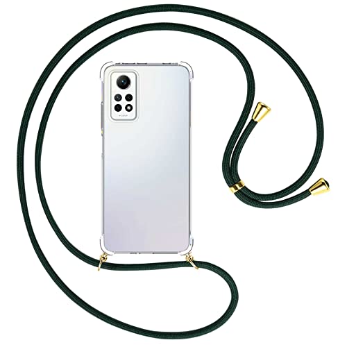 mtb more energy® Handykette kompatibel mit Xiaomi Redmi Note 12 Pro 4G - dunkelgrün/Gold - Smartphone Hülle zum Umhängen - Anti Shock Full TPU Case von mtb more energy