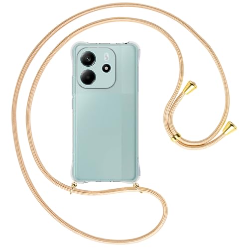 mtb more energy® Handykette kompatibel mit Xiaomi Redmi Note 14 4G - Goldkordel/Metallteile: Gold - Smartphone Hülle zum Umhängen - Anti Shock Full TPU Case von mtb more energy