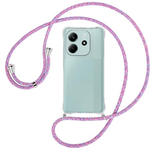 mtb more energy® Handykette kompatibel mit Xiaomi Redmi Note 14 4G - lila/rosa/blau/Metallteile: Silber - Smartphone Hülle zum Umhängen - Anti Shock Full TPU Case von mtb more energy