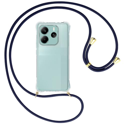 mtb more energy® Handykette kompatibel mit Xiaomi Redmi Note 14 5G - dunkelblau/Metallteile: Gold - Smartphone Hülle zum Umhängen - Anti Shock Full TPU Case von mtb more energy