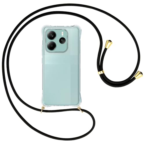 mtb more energy® Handykette kompatibel mit Xiaomi Redmi Note 14 5G - schwarz/Metallteile: Gold - Smartphone Hülle zum Umhängen - Anti Shock Full TPU Case von mtb more energy