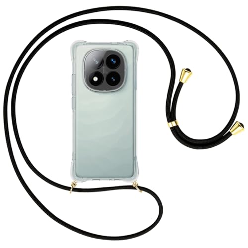 mtb more energy® Handykette kompatibel mit Xiaomi Redmi Note 14 Pro Plus 5G - schwarz/Metallteile: Gold - Smartphone Hülle zum Umhängen - Anti Shock Full TPU Case von mtb more energy