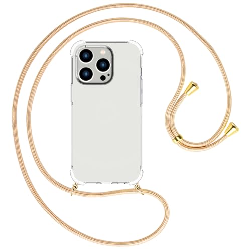 mtb more energy® Handykette kompatibel mit iPhone 15 Pro Max - Shiny Gold/Goldfarbene Ösen - Smartphone Hülle zum Umhängen - Anti Shock Full TPU Case von mtb more energy