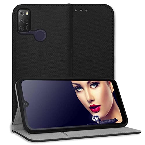 mtb more energy® Klapphülle Smart Magnet kompatibel mit Alcatel 1S 2021, Alcatel 3L 2021 (6.52'') - schwarz - Bookstyle - Schutz-Tasche Hülle Wallet Case von mtb more energy