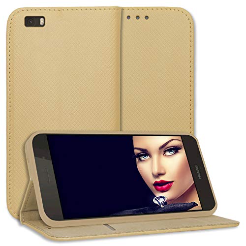 mtb more energy® Schutz-Tasche Bookstyle für Huawei P8 Lite (ALE-L21.. / BJ 2015/5.0'') - Gold - Kunstleder - Klapp-Cover Hülle Wallet Case von mtb more energy