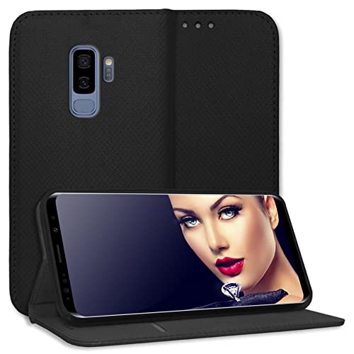 mtb more energy® Schutz-Tasche Smart Magnet kompatibel mit Samsung Galaxy S9 Plus (SM-G965, 6.2'') - schwarz - Bookstyle - Klapp-Cover Hülle Wallet Case von mtb more energy