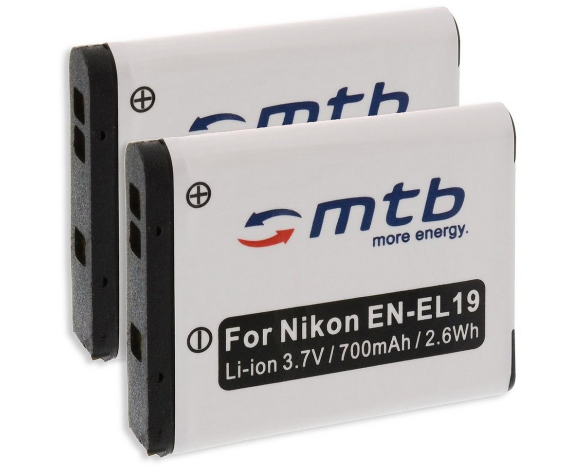 mtb more energy [2BAT-260 - Li-Ion] Kamera-Akku kompatibel mit Akku-Typ Nikon EN-EL19 700 mAh (3,7 V), passend für: Nikon Coolpix S2500, S2550, S2600, S2700, S2750, S2800, S2900, S3100, S3200, S3300, S3400, S3500, S3600, S3700, S4100, S4150, S4200, S4300, S4400, S5200, S5300, S6400, S6500, S6600, S6700, S6800, S6900, S7000… von mtb more energy