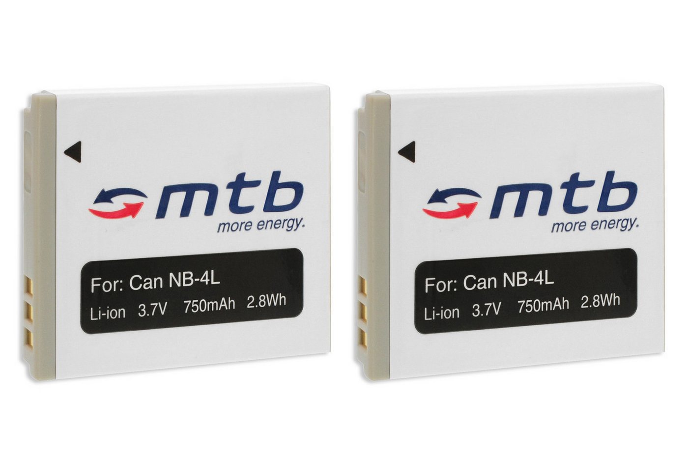 mtb more energy 2x NB-4L Akku für Canon Digitalkameras Kamera-Akku kompatibel mit Akku-Typ Canon NB-4L 750 mAh (3,7 V) von mtb more energy