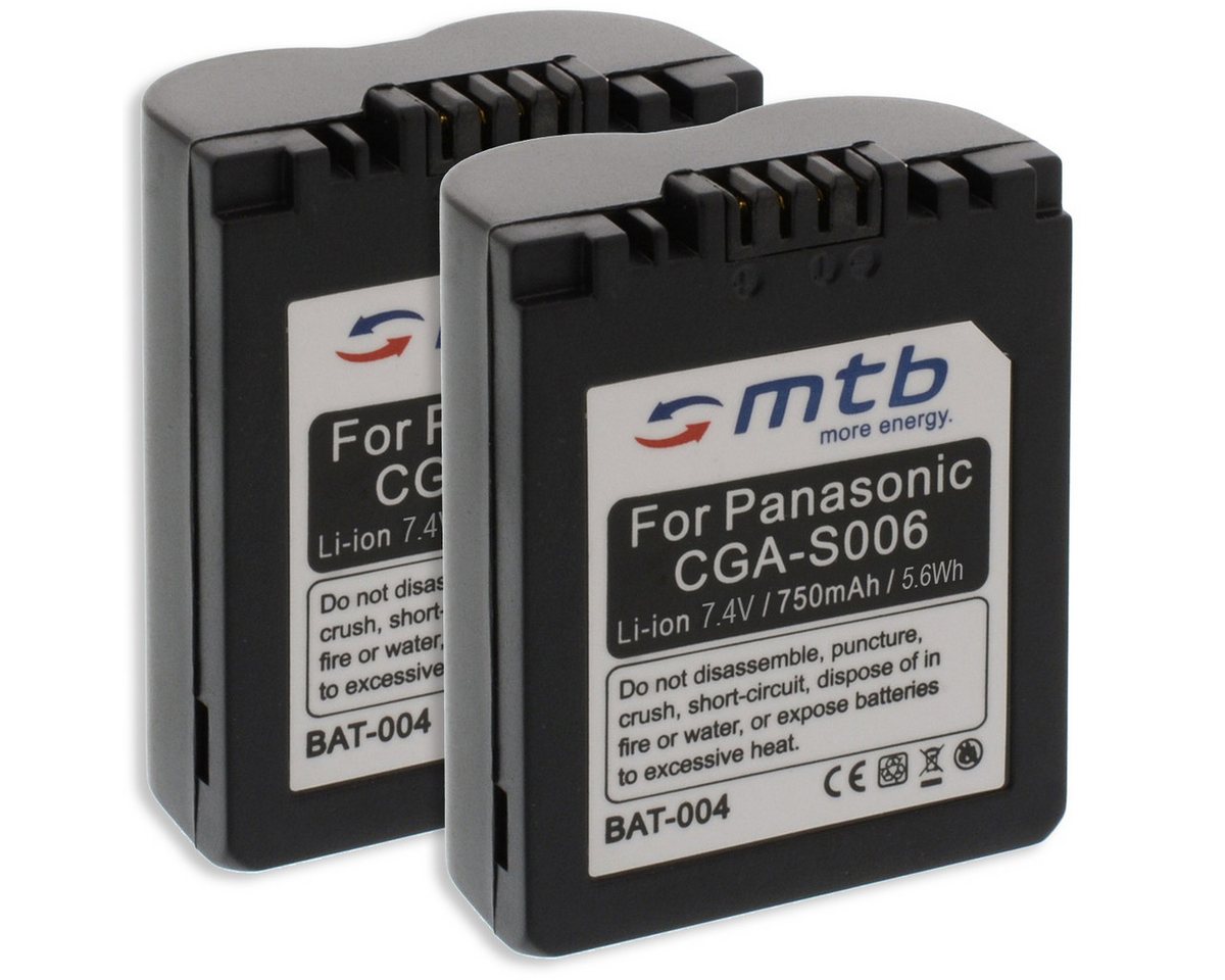 mtb more energy 2x CGA-S006 Akku für Panasonic Digitalkameras Kamera-Akku kompatibel mit Akku-Typ Panasonic CGA-S006 750 mAh (7,4 V) von mtb more energy