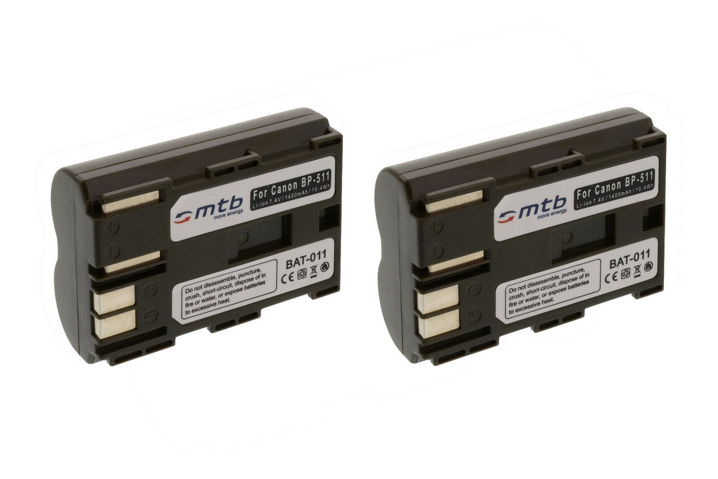 mtb more energy 2x BP-511 Akku für Canon Digitalkameras Kamera-Akku kompatibel mit Akku-Typ Canon BP-511 1400 mAh (7,4 V) von mtb more energy