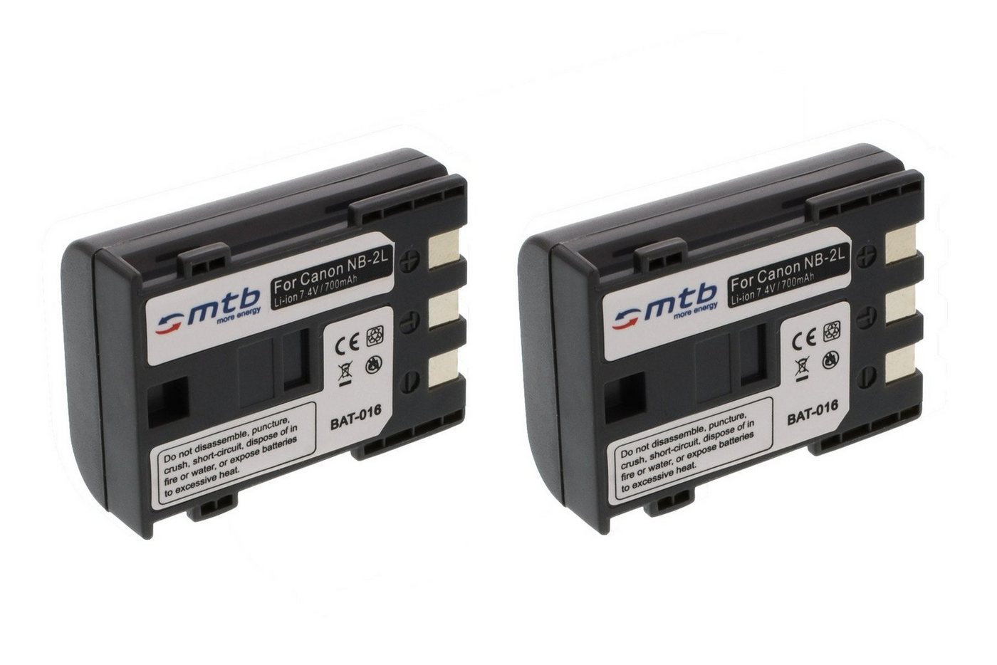 mtb more energy 2x NB-2L / NB-2LH kompatibler Akku für Canon Kamera-Akku kompatibel mit Akku-Typ Canon NB-2L 750 mAh (7,4 V) von mtb more energy