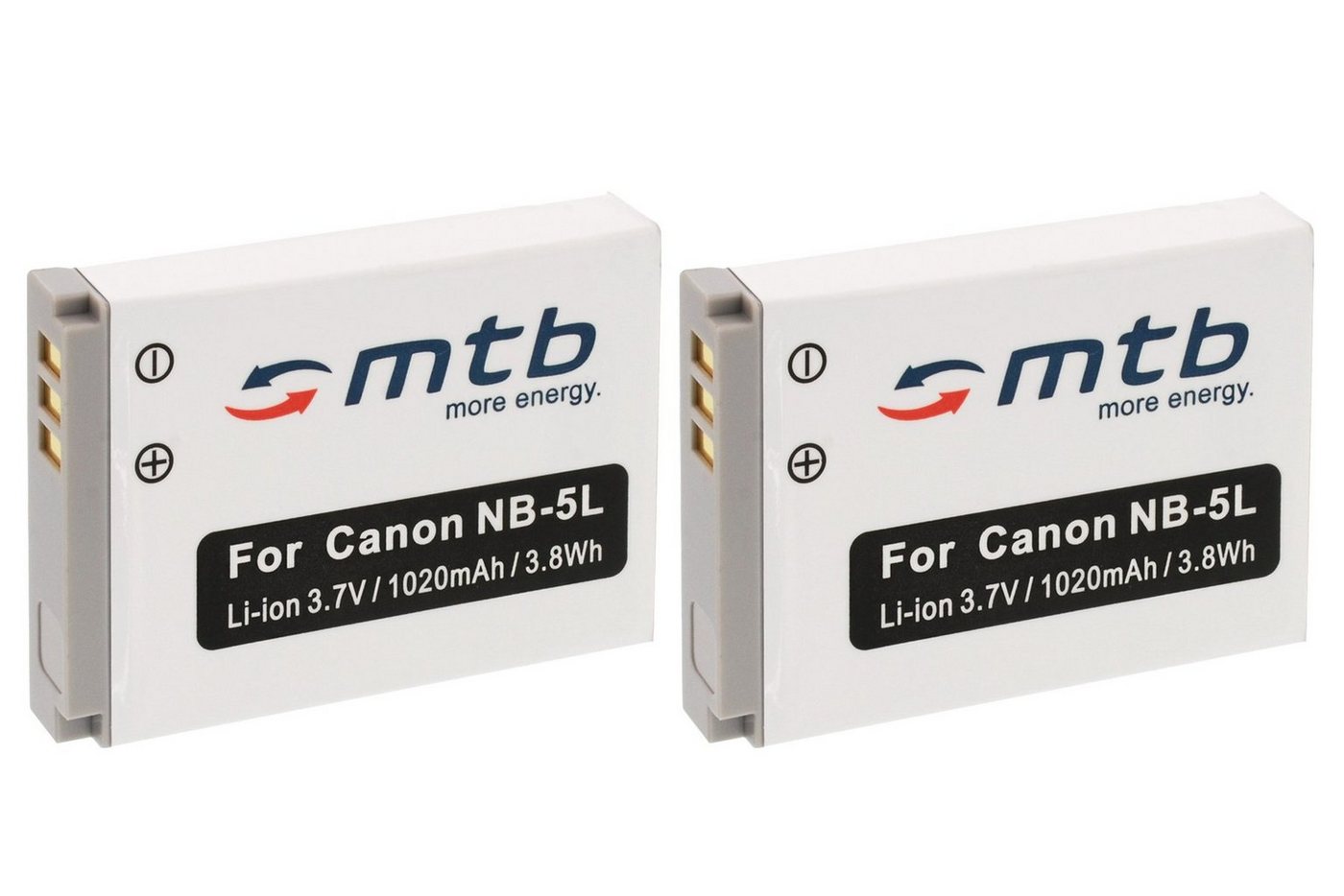 mtb more energy 2x NB-5L kompatibler Akku für Canon Digitalkameras Kamera-Akku kompatibel mit Akku-Typ Canon NB-5L 1150 mAh (3,7 V) von mtb more energy
