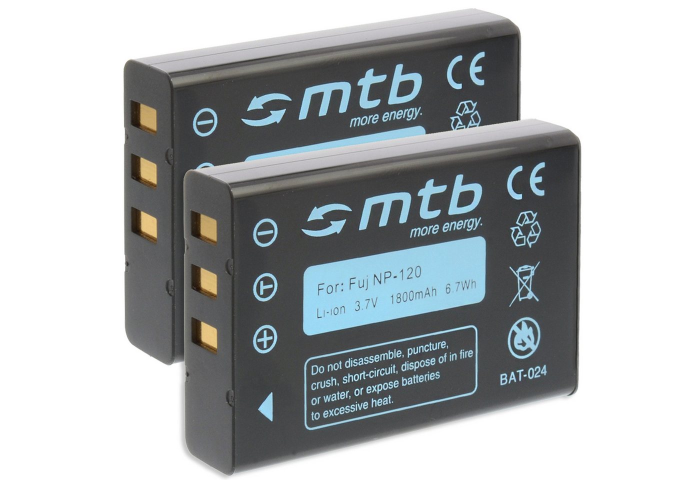 mtb more energy 2x NP-120 Akku für Fuji Digitalkameras Kamera-Akku kompatibel mit Akku-Typ Fuji NP-120 1800 mAh (3,7 V) von mtb more energy