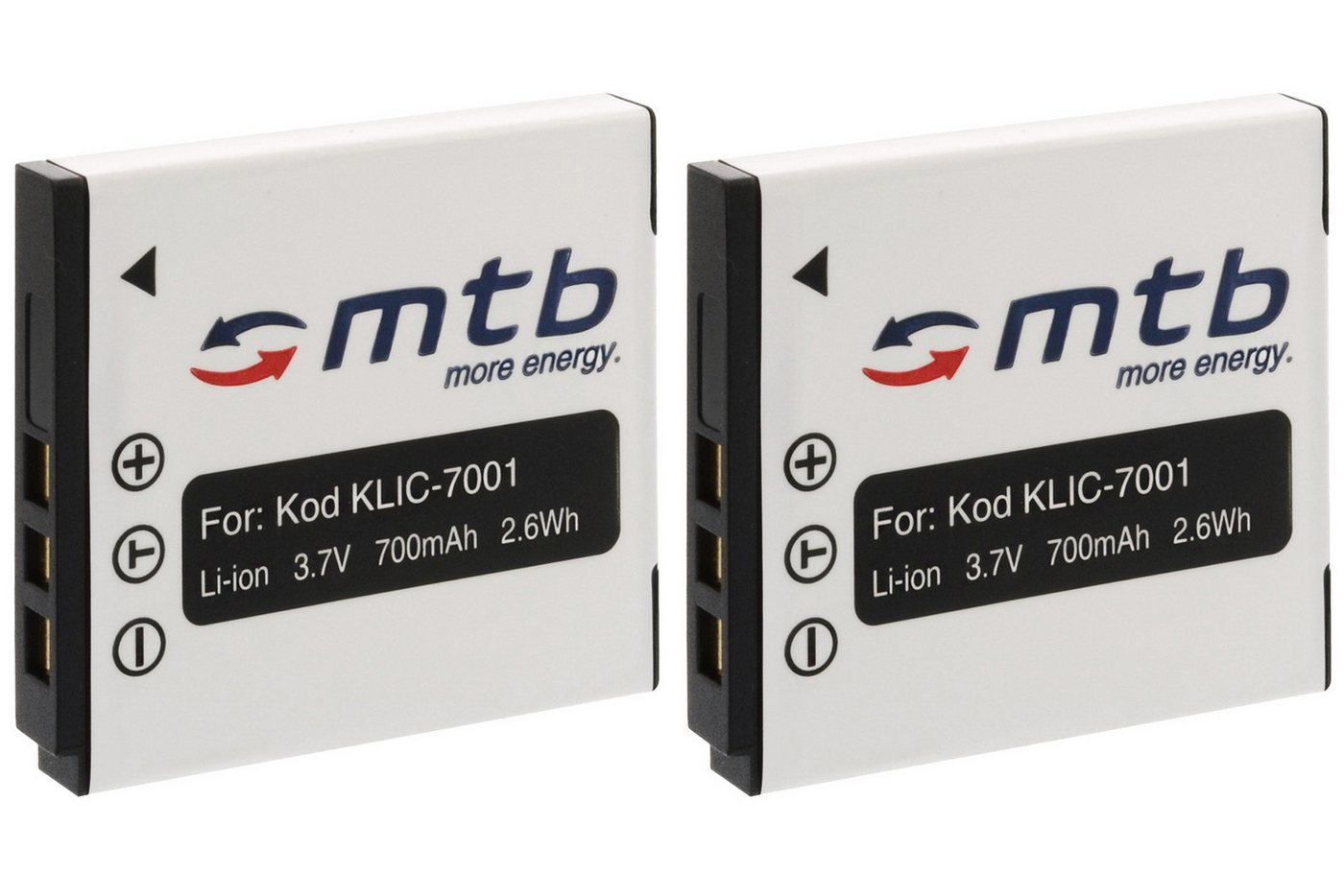 mtb more energy 2x Klic-7001 Akku für Kodak Digitalkameras Kamera-Akku kompatibel mit Akku-Typ Kodak Klic-7001 700 mAh (3,7 V) von mtb more energy