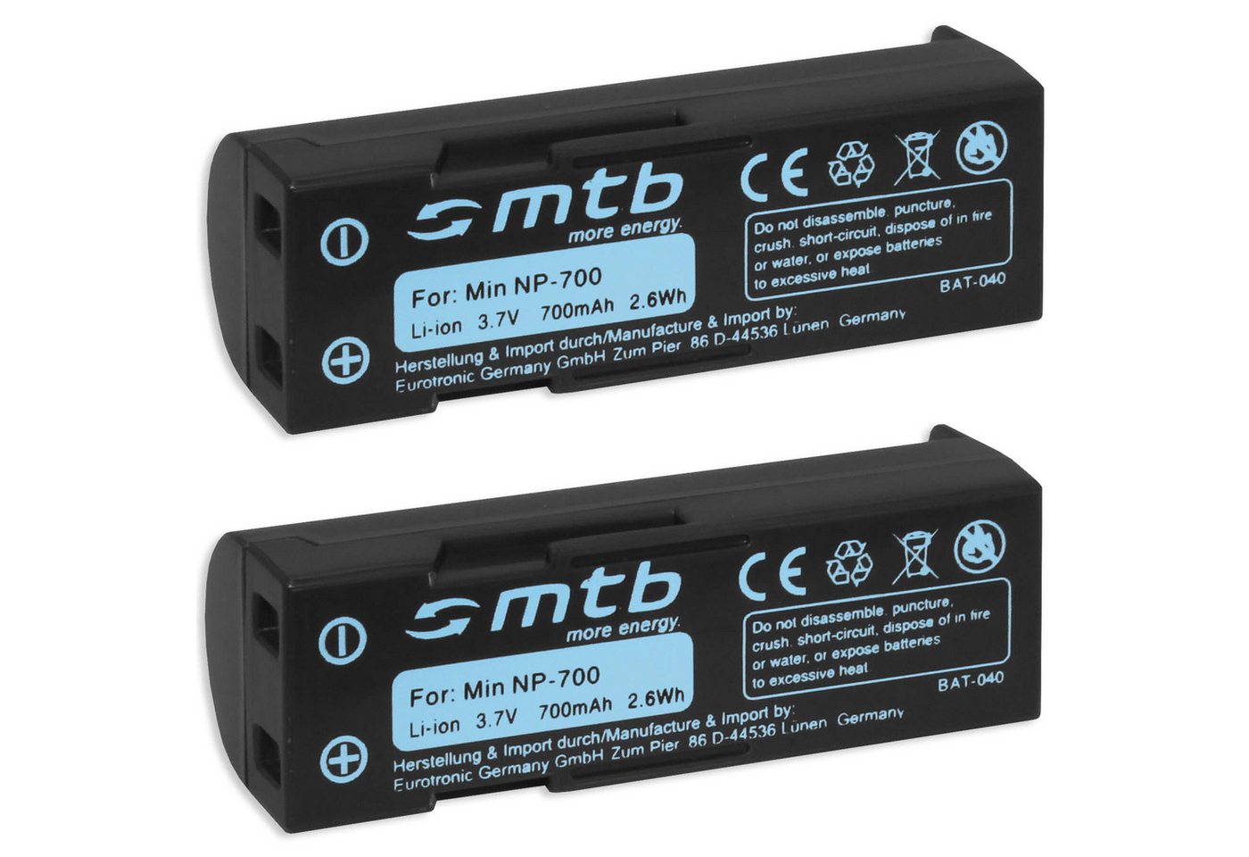 mtb more energy 2x NP-700 Akku für Minolta Digitalkameras Kamera-Akku kompatibel mit Akku-Typ Minolta NP-700 700 mAh (3,7 V) von mtb more energy