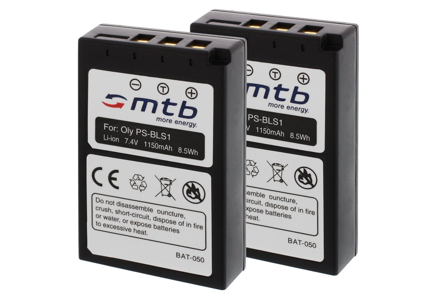 mtb more energy 2x BLS-1 kompatibler Akku für Olympus Digitalkameras Kamera-Akku kompatibel mit Akku-Typ Olympus BLS-1 1150 mAh (7,4 V) von mtb more energy