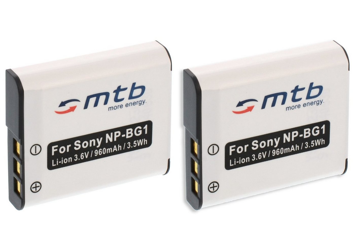mtb more energy [BAT-069 - Li-Ion] Kamera-Akku kompatibel mit Akku-Typ Sony NP-BG1 960 mAh (3,6 V), passend für: Sony Cyber-shot DSC-H3, H7, H9, H10, H20, H50, H55, H70, H90, HX5V, HX7V, HX9V, HX10, HX10V, HX20V, HX30, HX30V, N1, N2, T20, T25, T100, W30, W35, W40, W50, W55, W70, W80, W85, W90, W100, W110, W115, W120, W125… von mtb more energy