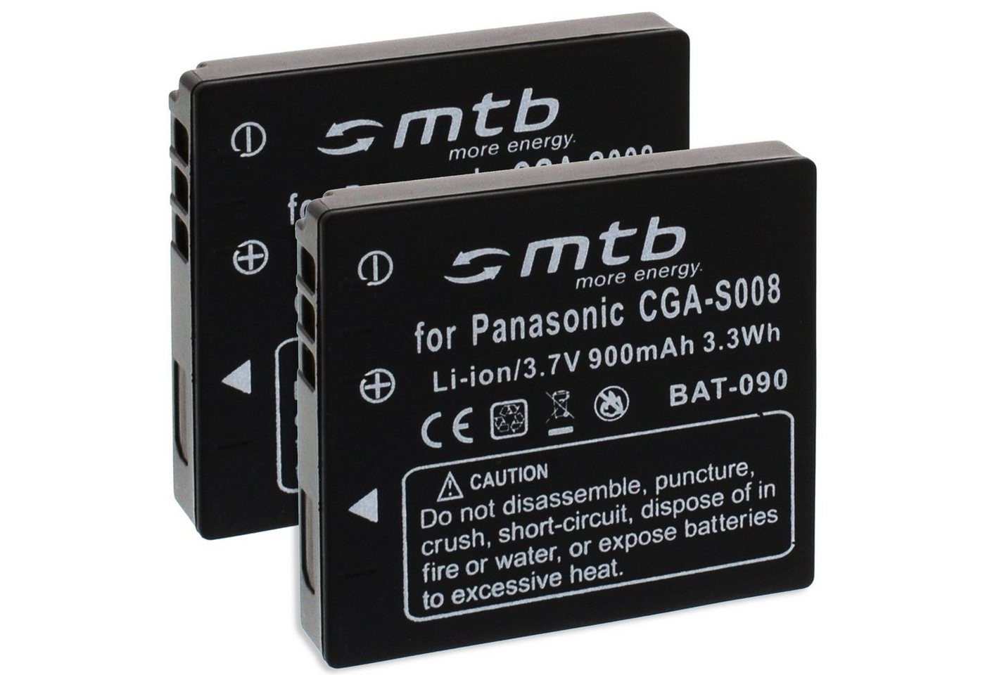 mtb more energy [BAT-090 - Li-Ion] Kamera-Akku kompatibel mit Akku-Typ Panasonic DMW-BCE10E / S008 900 mAh (3,7 V), passend für: Panasonic Lumix DMC-FS3, FS5, FS20, FX30, FX33, FX35, FX36, FX37, FX38, FX55, FX500, FX520 // Panasonic SDR-S7, S9, S10, S15, S20, S25, S26, SW20, SW21, SW28 // Panasonic HM-TA1 … von mtb more energy