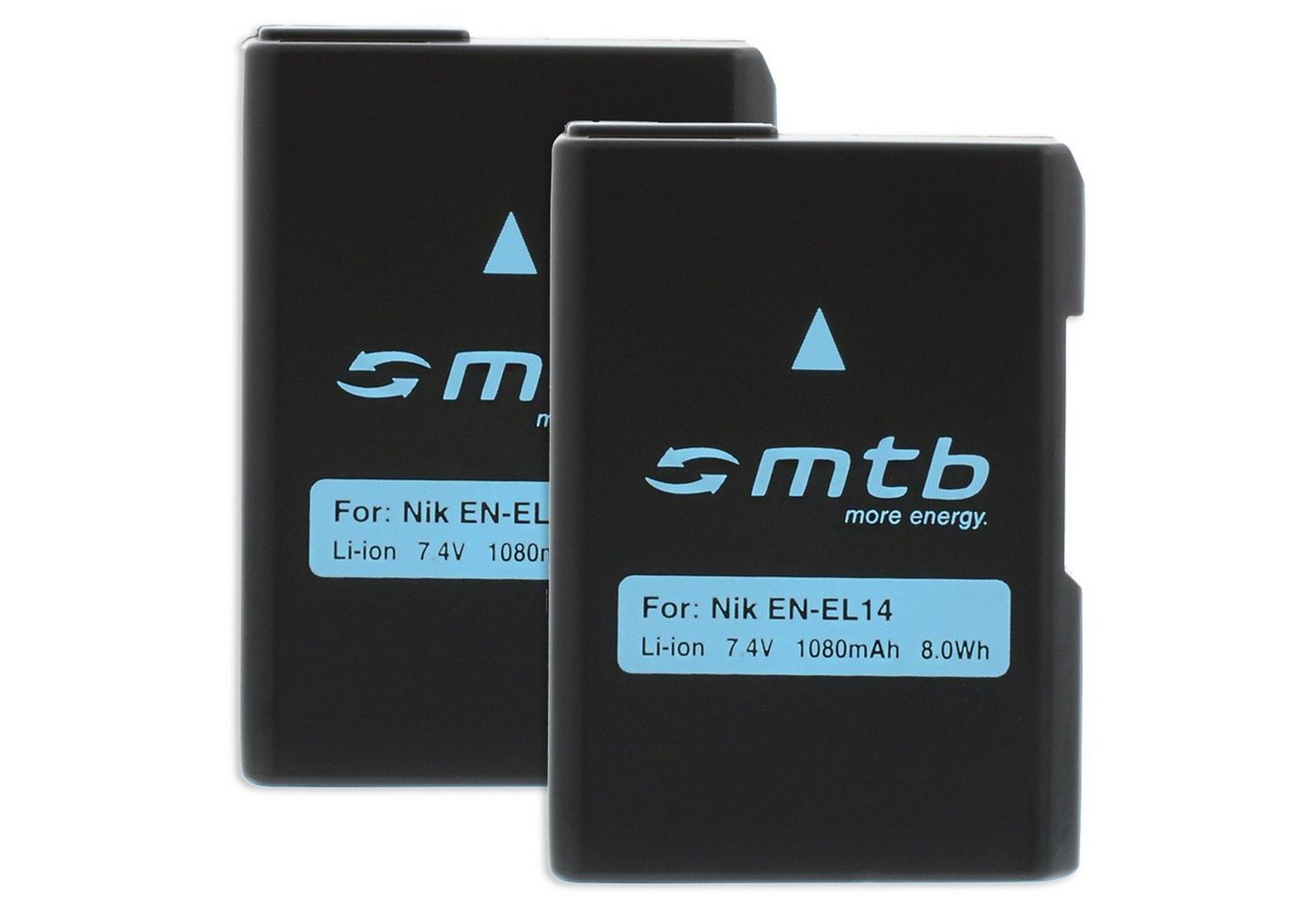 mtb more energy [BAT-222 - Li-Ion] Kamera-Akku kompatibel mit Akku-Typ Nikon EN-EL14 1050 mAh (7,4 V), passend für: Nikon Coolpix P7000, P7100, P7700, P7800 / Nikon D3100, D3200, D3300, D5100, D5200, D5300 / Nikon Df… von mtb more energy