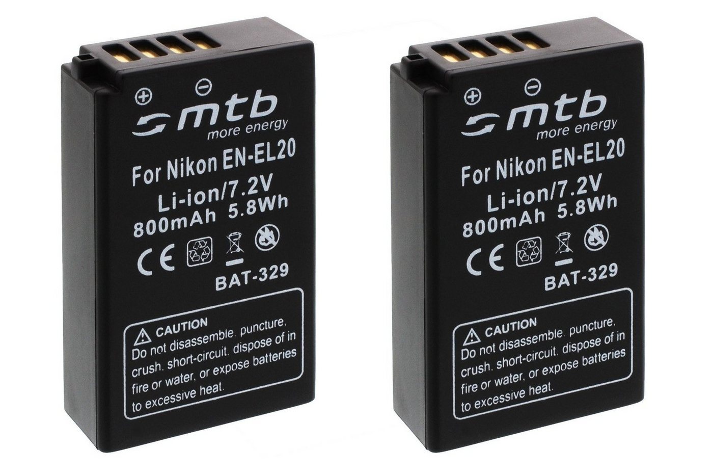 mtb more energy [BAT-329 - Li-Ion] Kamera-Akku kompatibel mit Akku-Typ EN-EL20 800 mAh (7,2 V), passend für: Nikon 1 AW1, J1, J2, J3, S1 / Nikon Coolpix A… von mtb more energy