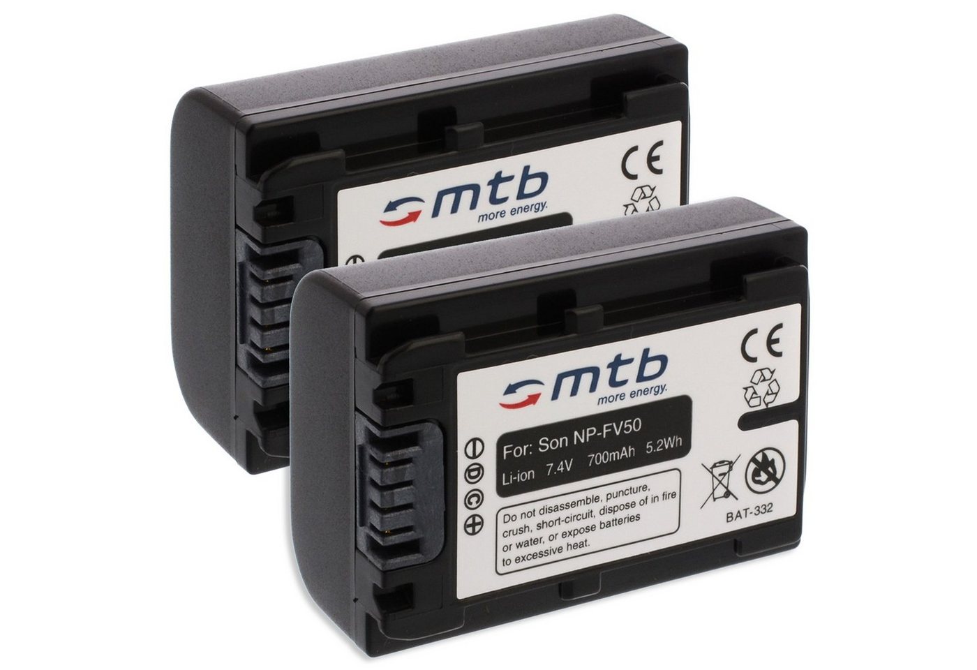 mtb more energy [BAT-332 - Li-Ion] Kamera-Akku kompatibel mit Akku-Typ Sony NP-FV50 750 mAh (7,4 V), passend für: Sony NEX-VG10, VG20, VG30, VG900 / Sony DEV-3, 5, 30, 50, 50V / Sony DCR-PJ5, SR15, SR20, SR21, SR58, SR68, SR78, SR88, SR73, SR83, SX15, SX20, SX21, SX22, SX33, SX34, SX43, SX44, SX45, SX53, SX63, SX65, SX73, … von mtb more energy