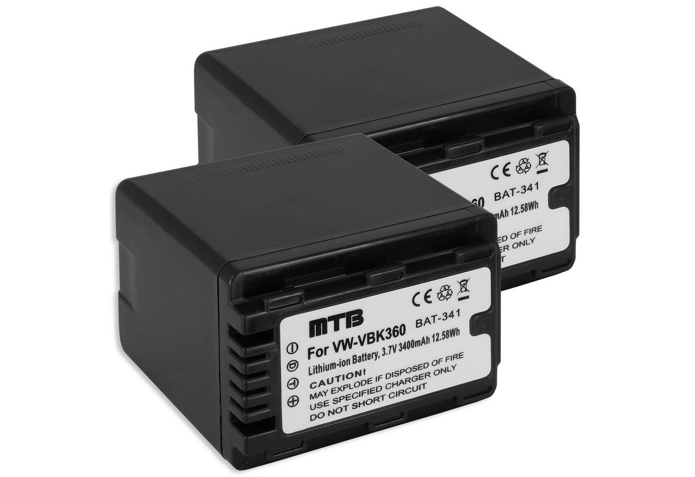 mtb more energy 2x Akku für Panasonic VW-VBK360 Kamera-Akku kompatibel mit Akku-Typ Panasonic VBK360 3400 mAh (3,7 V) von mtb more energy