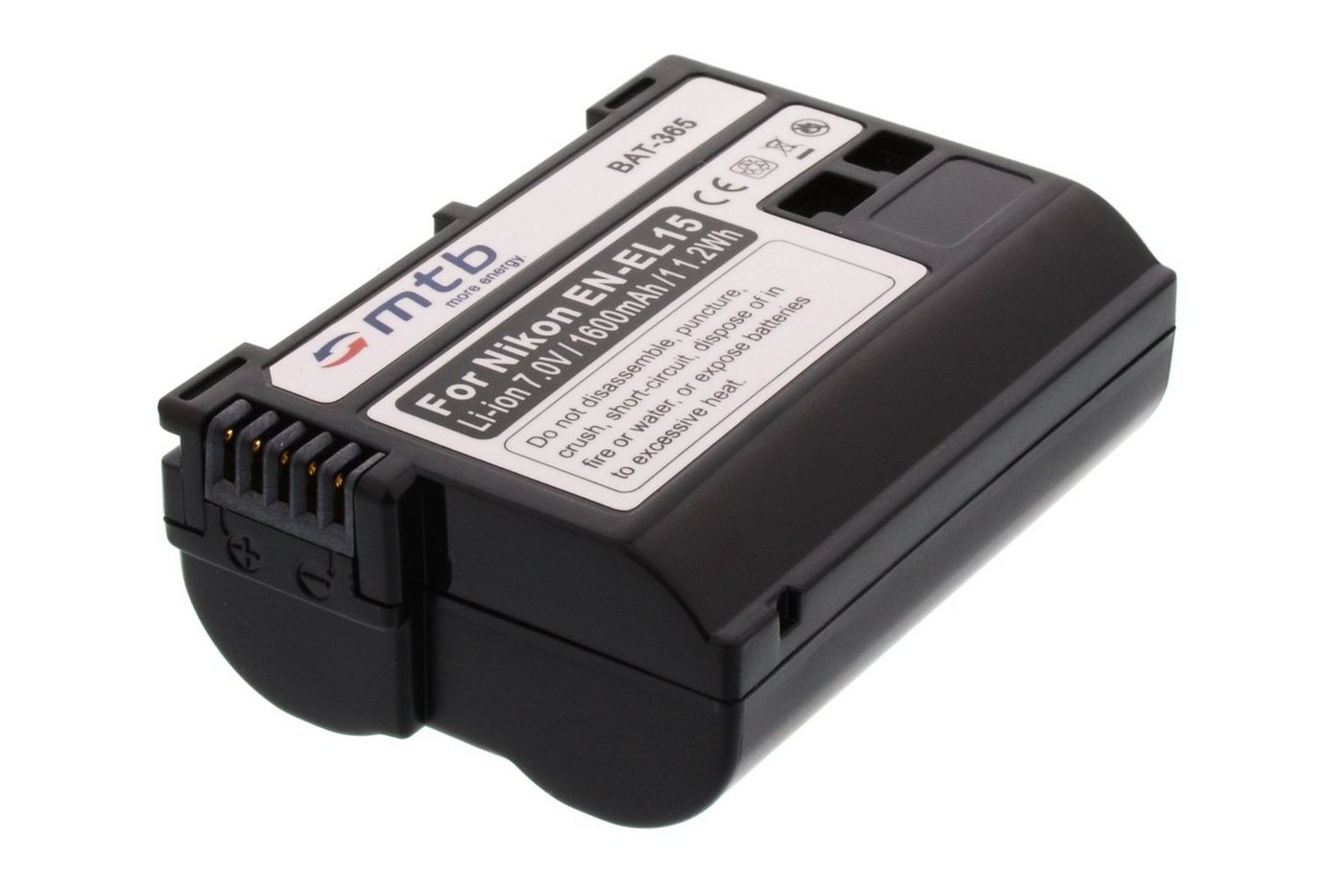mtb more energy [BAT-365 - Li-Ion] Kamera-Akku kompatibel mit Akku-Typ Nikon EN-EL15 1600 mAh (7,0 V), passend für: Nikon 1 V1 / Nikon D600, D610, D750, D800, D800E, D810, D810A, D810E, D850… von mtb more energy