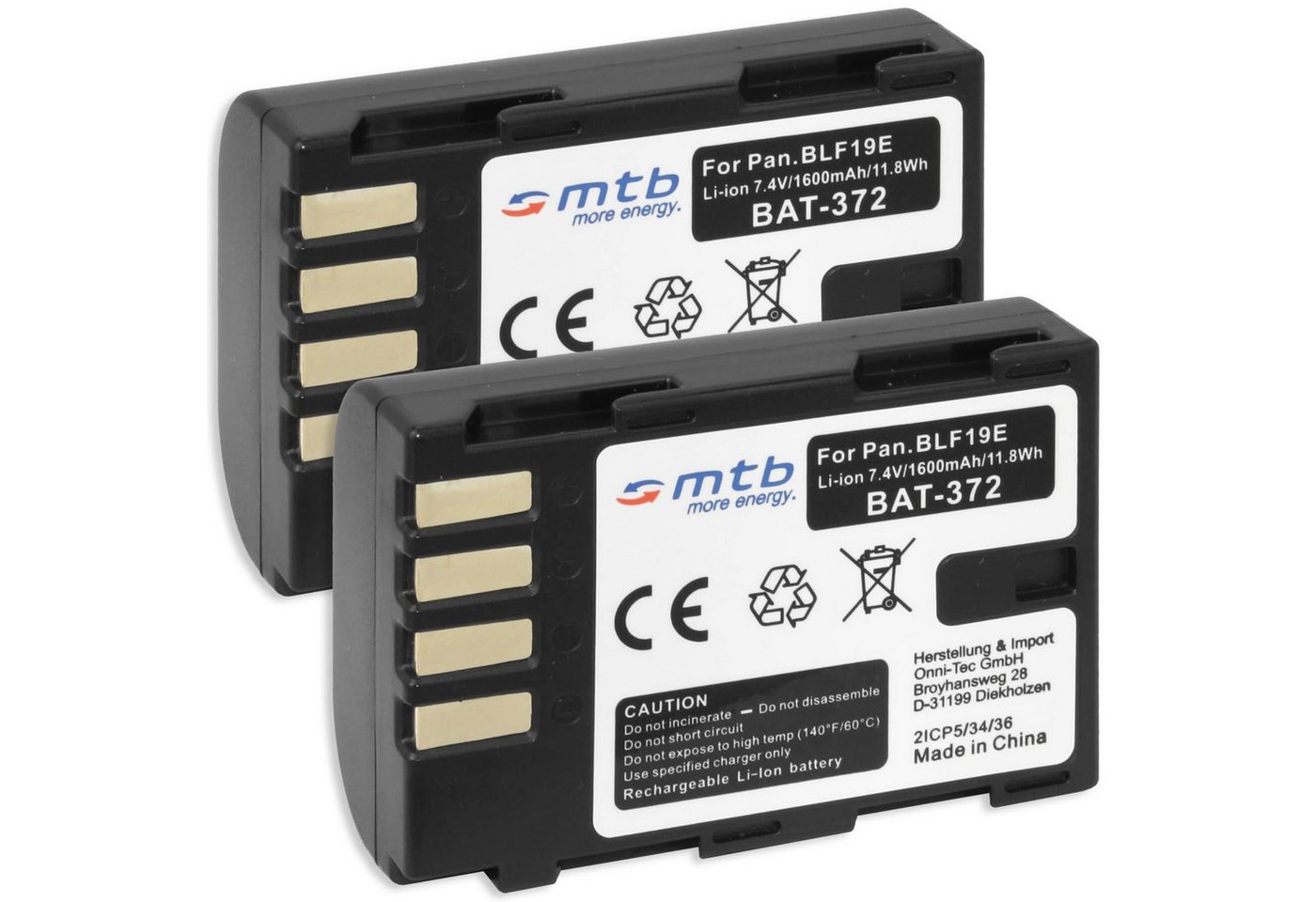 mtb more energy [BAT-372 - Li-Ion] Kamera-Akku kompatibel mit Akku-Typ Panasonic BLF19E 1600 mAh (7,4 V), passend für: Panasonic Lumix DC-G9 (Lumix G9), Lumix DC-GH5, GH5EG-K, GH5MEG-K, GH5s, Lumix DMC-GH3, GH3A, GH3H, GH4, GH4A, GH4H, GH4R, GH4U, Panasonic DMW-BTC10… von mtb more energy