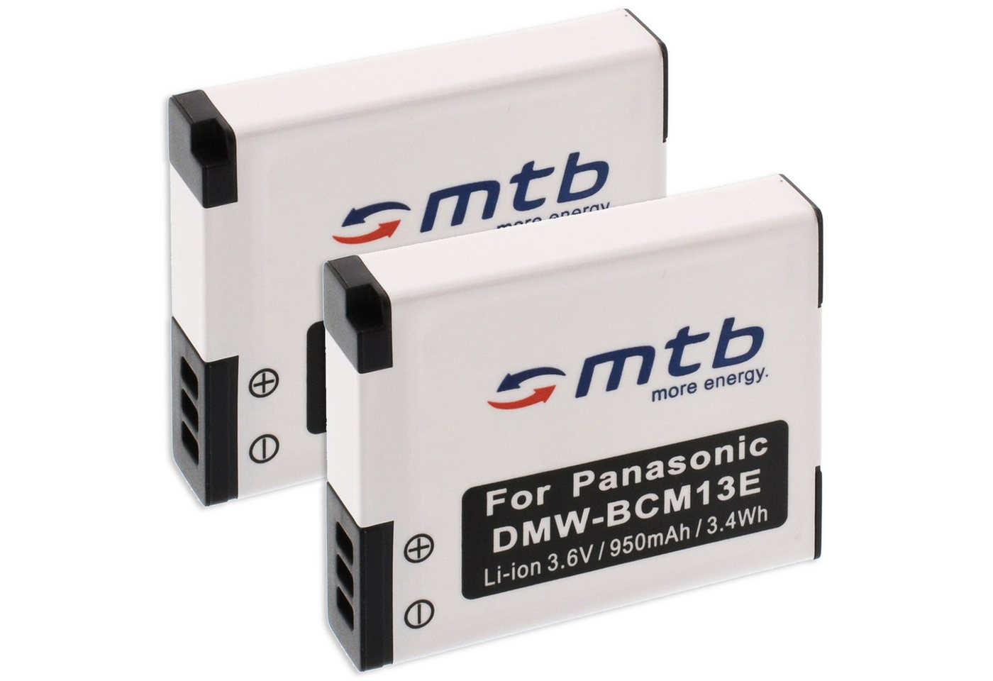 mtb more energy 2x Akku für Panasonic DMW-BCM13 Kamera-Akku kompatibel mit Akku-Typ Panasonic DMW-BCM13 1050 mAh (3,7 V) von mtb more energy