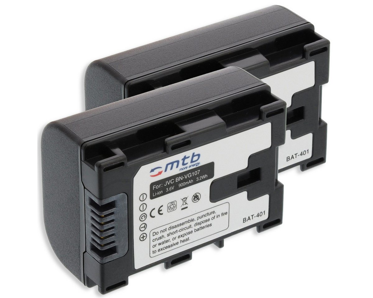 mtb more energy 2x Akku für JVC BN-VG107 Kamera-Akku kompatibel mit Akku-Typ JVC BN-VG107 900 mAh (3,6 V) von mtb more energy
