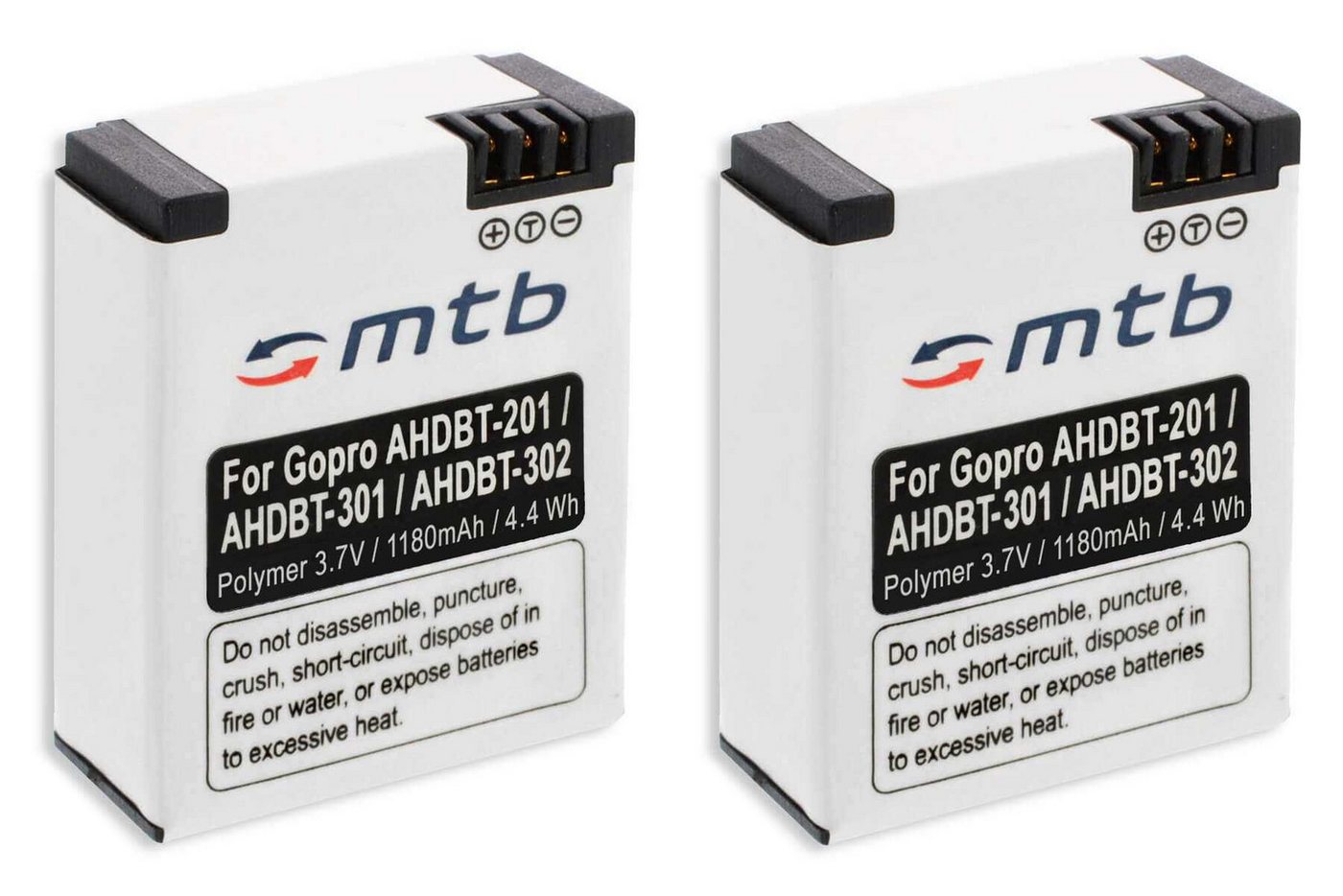 mtb more energy 2x Akku für Gopro AHDBT-302 1180mAh Polymer Kamera-Akku kompatibel mit Akku-Typ AHDBT-301 Gopro 3+ (Polymerzelle) 1180 mAh (3,7 V) von mtb more energy