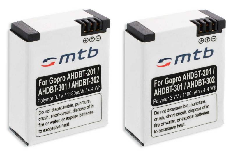 mtb more energy 2x Akku für Gopro AHDBT-302 1180mAh Polymer Kamera-Akku kompatibel mit Akku-Typ AHDBT-301 Gopro 3+ (Polymerzelle) 1180 mAh (3,7 V) von mtb more energy