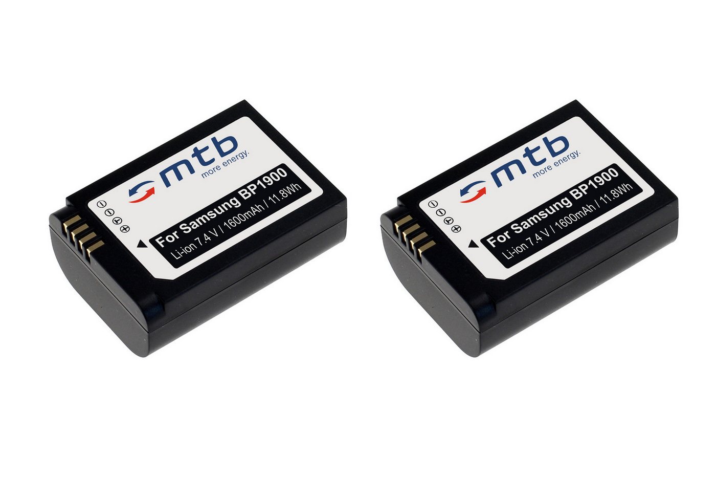 mtb more energy 2x Akku für Samsung BP1900 Kamera-Akku kompatibel mit Akku-Typ Samsung BP1900 1600 mAh (7,4 V) von mtb more energy