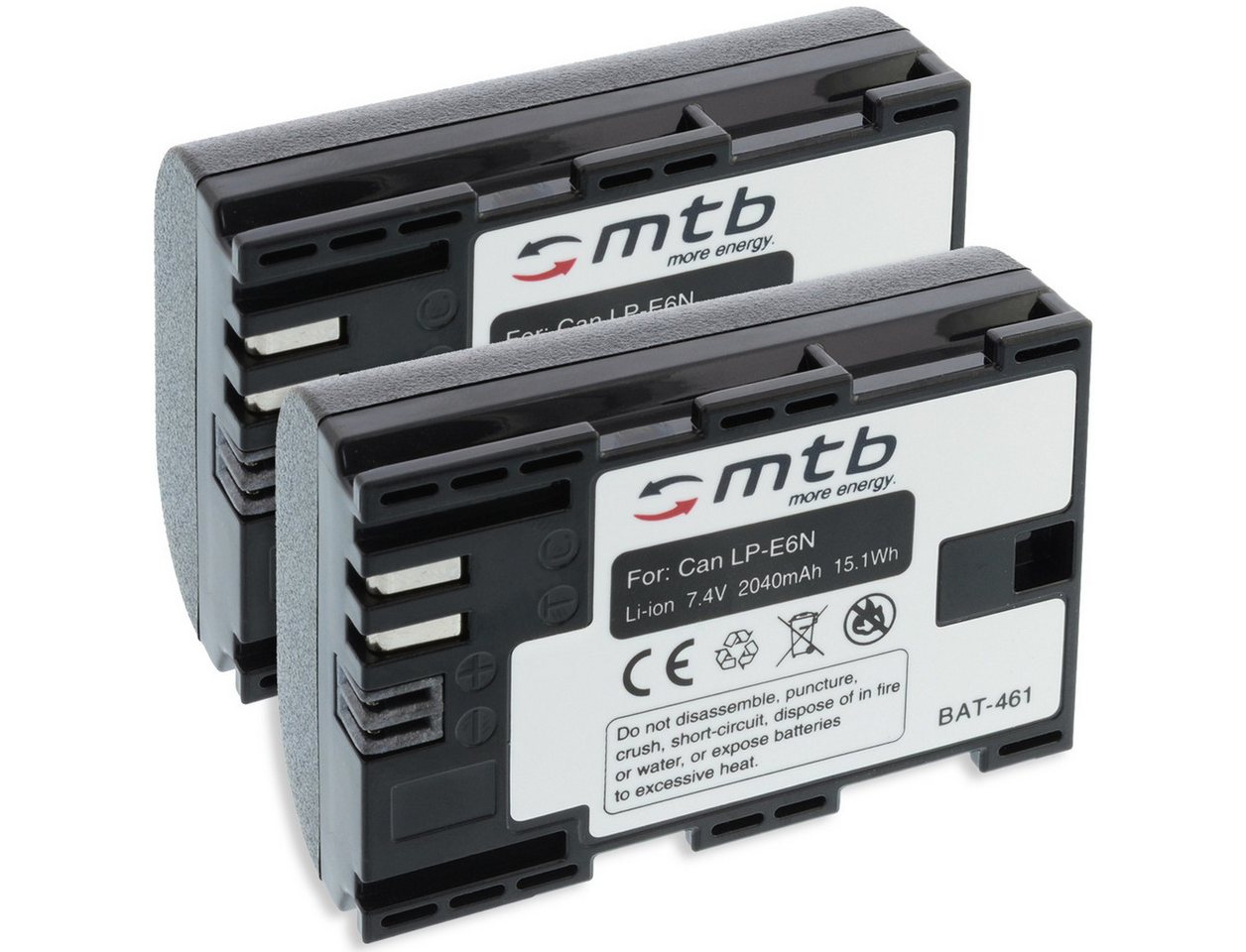 mtb more energy 2x Akku für Canon LP-E6N (2040mAh) Kamera-Akku kompatibel mit Akku-Typ Canon LP-E6N 2040 mAh (7,4 V) von mtb more energy