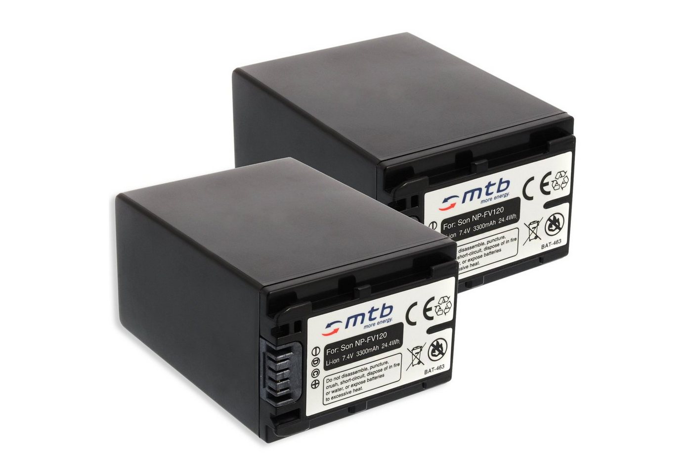mtb more energy 2x Akku für Sony NP-FV120 Kamera-Akku kompatibel mit Akku-Typ Sony NP-FV120 3300 mAh (7,4 V) von mtb more energy