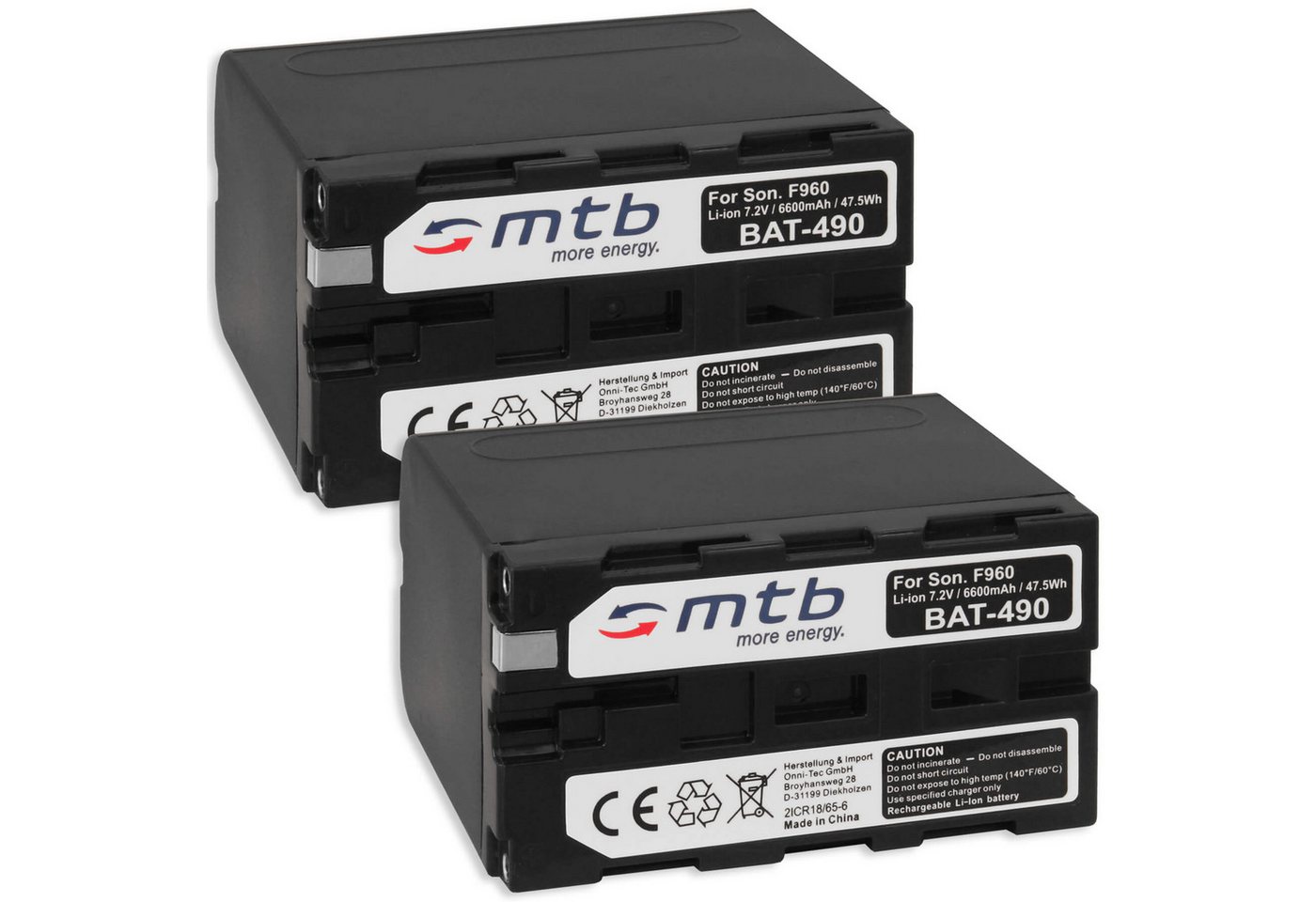 mtb more energy 2x Akku für Sony NP-F970 (6600mAh) Kamera-Akku kompatibel mit Akku-Typ Sony NP-F970 (6600mAh) 6600 mAh (7,2 V) von mtb more energy
