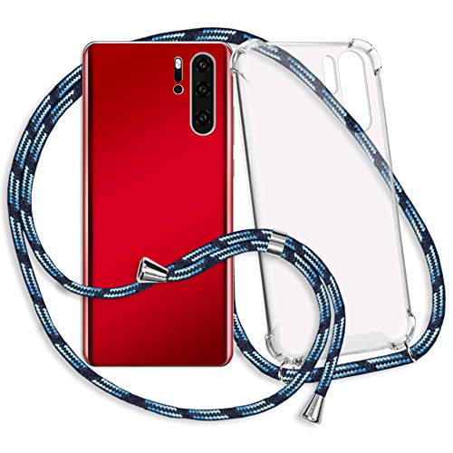 mtb more energy Handykette kompatibel mit Huawei Mate 10 Lite (5.9'') - blau gestreift - Smartphone Hülle zum Umhängen - Anti Shock Full TPU Case von mtb more energy