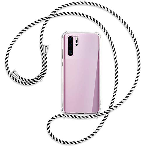 mtb more energy Handykette kompatibel mit Huawei P30 Pro, P30 Pro New Edition (6.47'') - Black & White - Smartphone Hülle zum Umhängen - Anti Shock Full TPU Case von mtb more energy