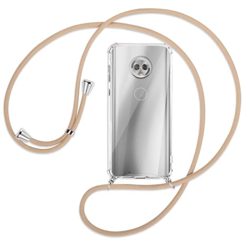 mtb more energy Handykette kompatibel mit Motorola Moto G6 (5.7'') - beige - Smartphone Hülle zum Umhängen - Anti Shock Full TPU Case von mtb more energy