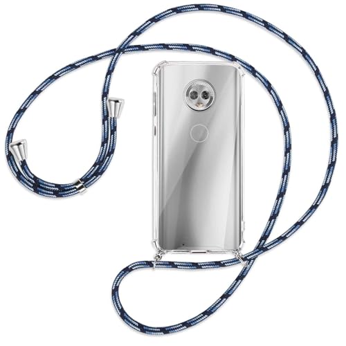 mtb more energy Handykette kompatibel mit Motorola Moto G6 (5.7'') - blau gestreift - Smartphone Hülle zum Umhängen - Anti Shock Full TPU Case von mtb more energy